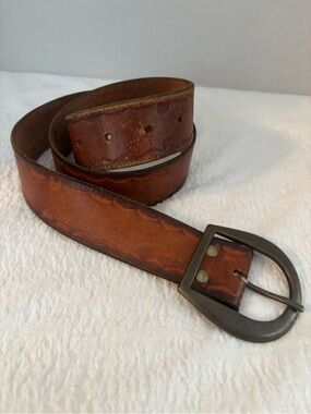 Ladies Brown Leather Belt with Antiqued Brass Buckle
